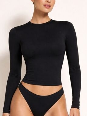 Skims Soft Smoothing Seamless Long Sleeve Shirt Top Eclipse Black Small NWT